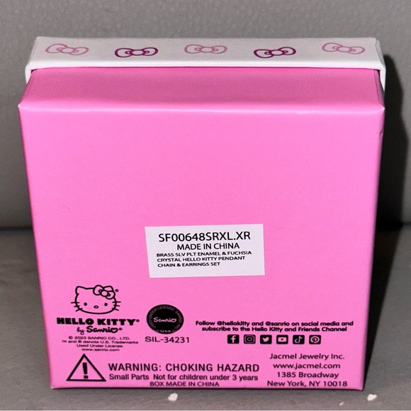 Sanrio Hello Kitty Brass Silver Plate Crystal Necklace and Earrings Set - Picture 4 of 5